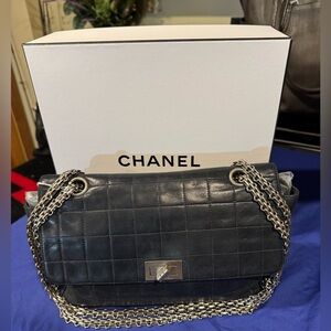 Chanel Vintage Chocolate Bar Mademoiselle Lock Lambskin Bag. VERY RARE. REPAIRED